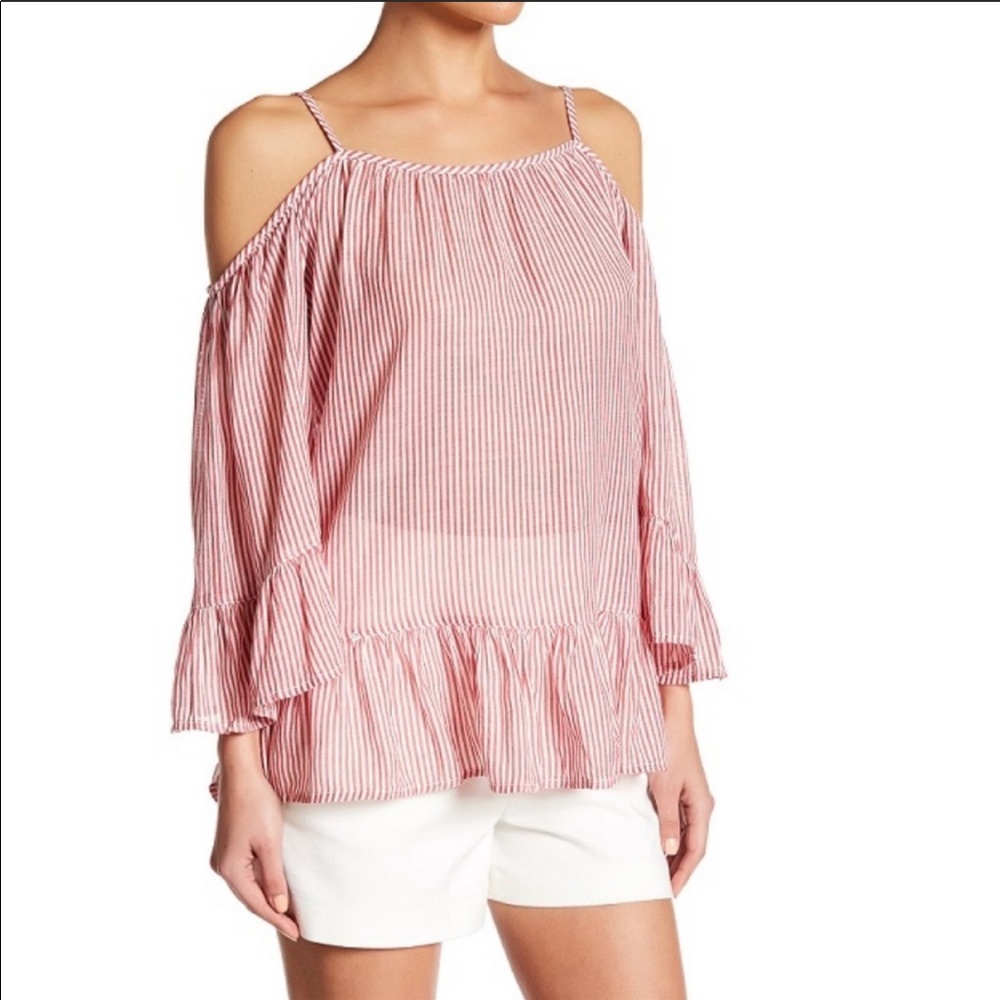 Red and White Striped Cold Shoulder Top, Medium